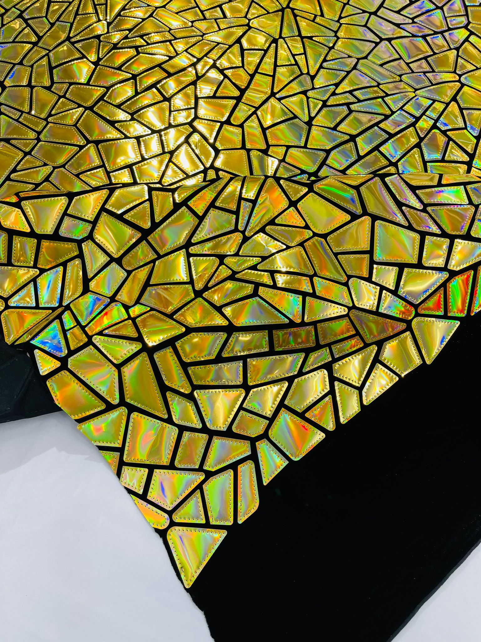 Broken Glass Sequin Design/Geometric/ On Black Stretch Velvet Fabric Sold By The Yard.