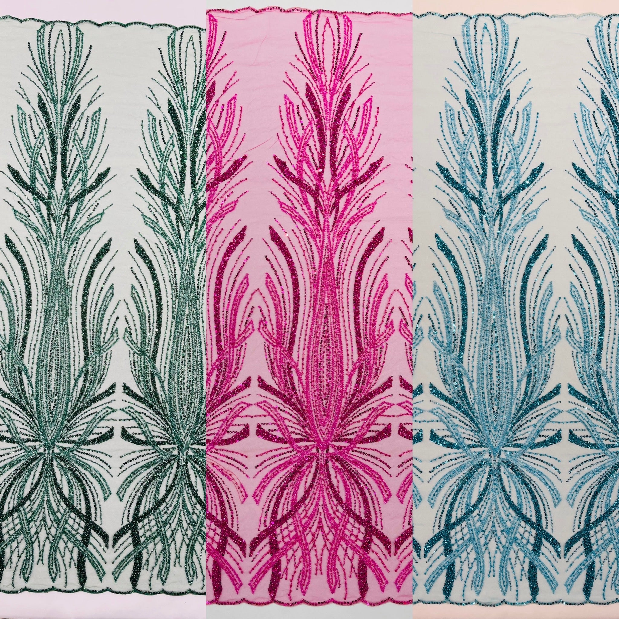 Palm Beaded Damask Design Fabric, by The Yard.