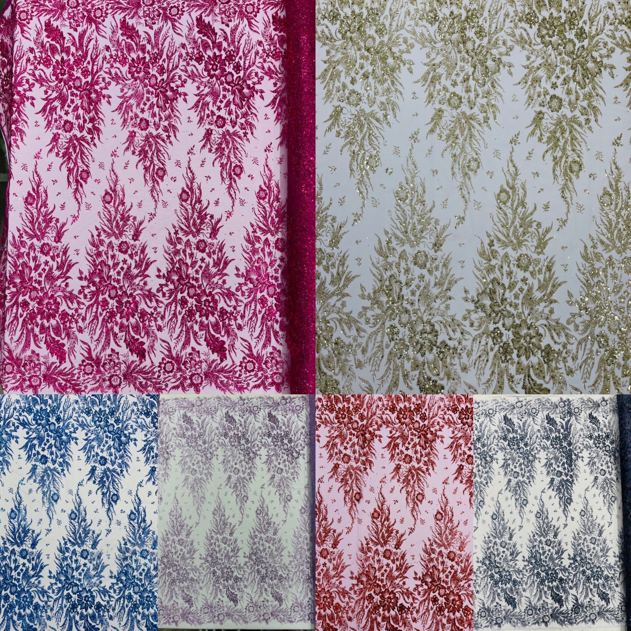 Big Glitter Damask Design On A Mesh Lace Fabric/Prom/Sold By The Yard