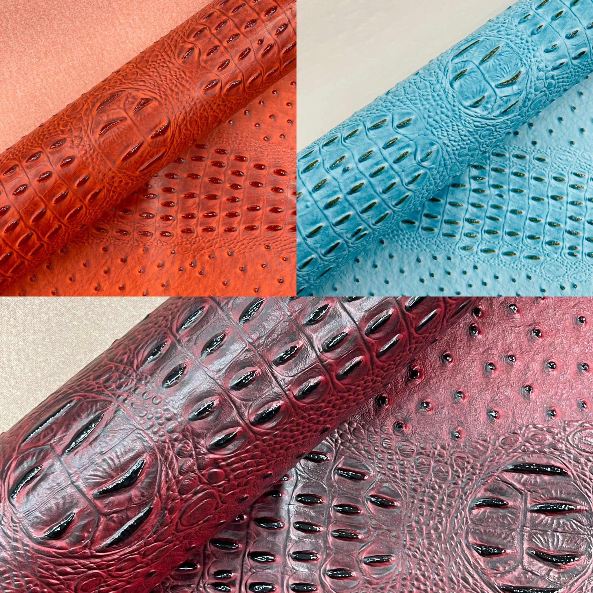 Ostrich Embossed Vinyl Fabric By The Yard / 2 Tone Crocodile Ostrich Vinyl Leather 54" Wide