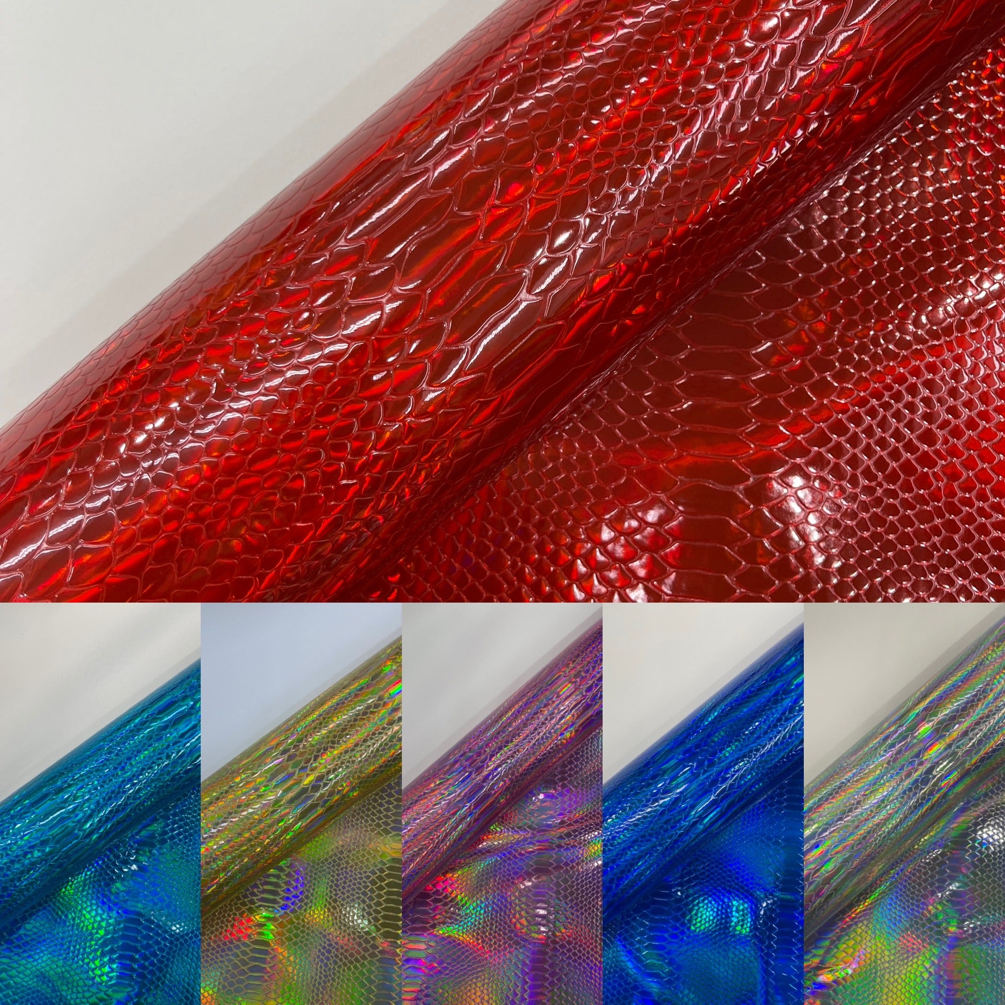 Viper Holographic Embossed PVC / Snake Vinyl Fabric Upholstery Crafting Accessories Applications Snake Iridescent.