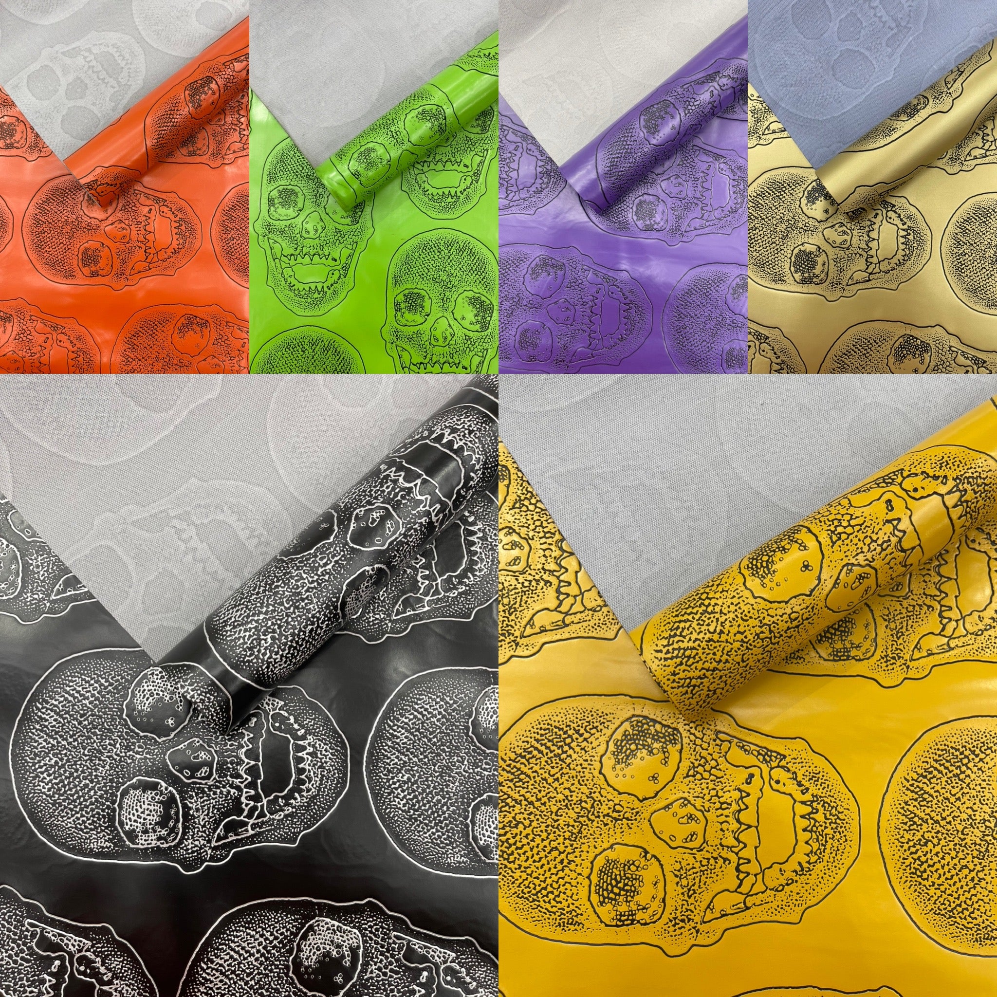 Skull Embossed Fake Leather Upholstery, 3D Faux Leather PVC Vinyl Fabric.