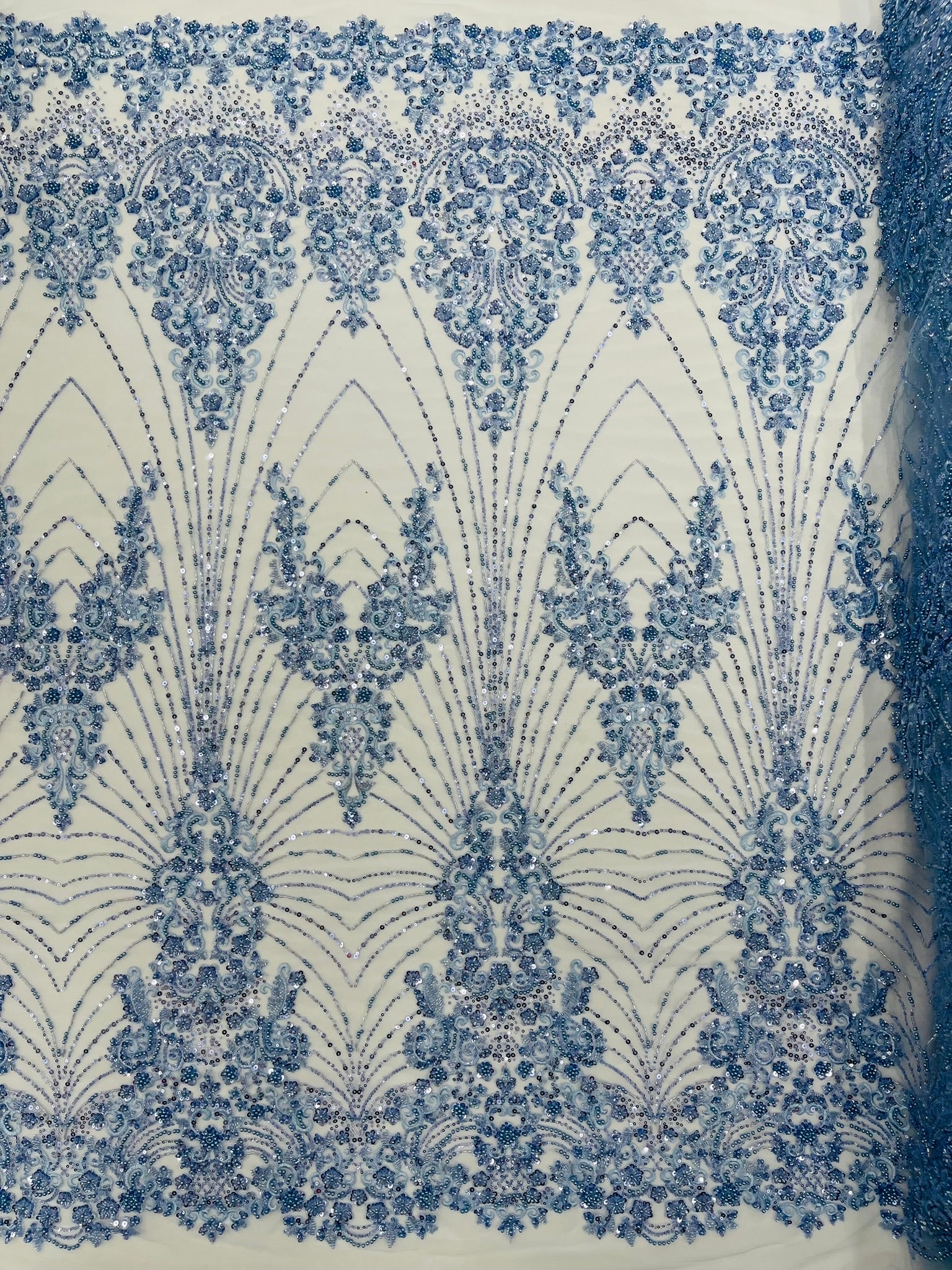 Royalty Damask Beaded Lace Luxury on Mesh, by The Yard.