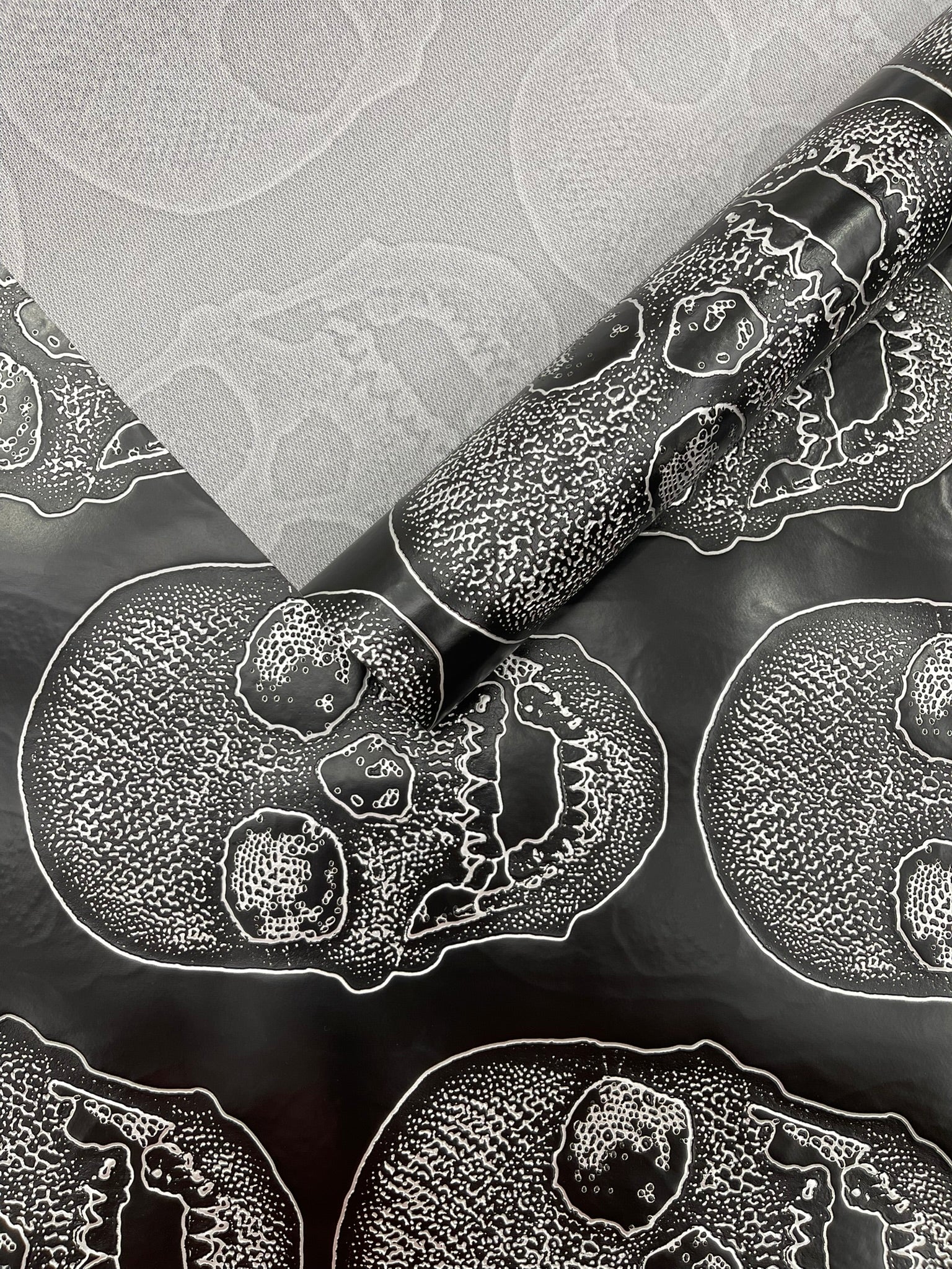Skull Embossed Fake Leather Upholstery, 3D Faux Leather PVC Vinyl Fabric.
