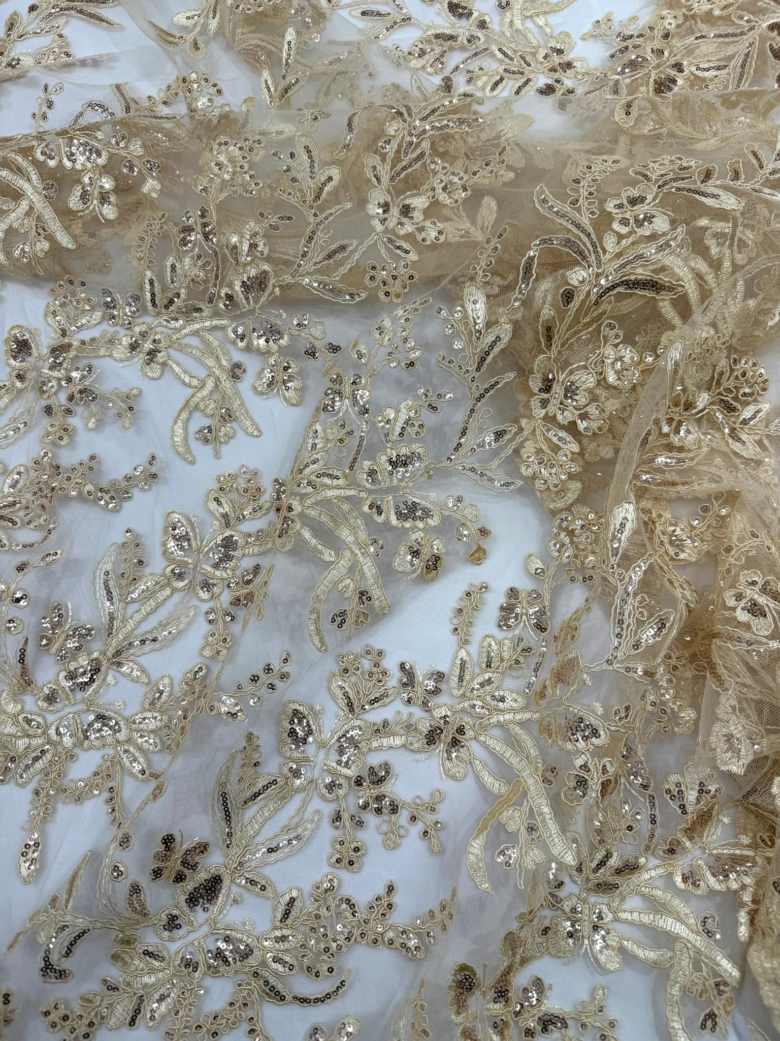 Corded Lace with Butterfly Embroidery and Sequin on Mesh 54" Wide | VIP Textile Inc.