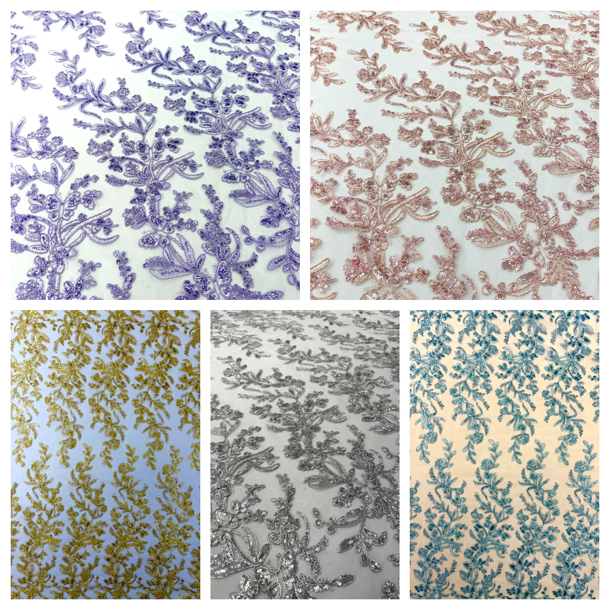Corded Lace with Butterfly Embroidery and Sequin on Mesh 54" Wide | VIP Textile Inc.