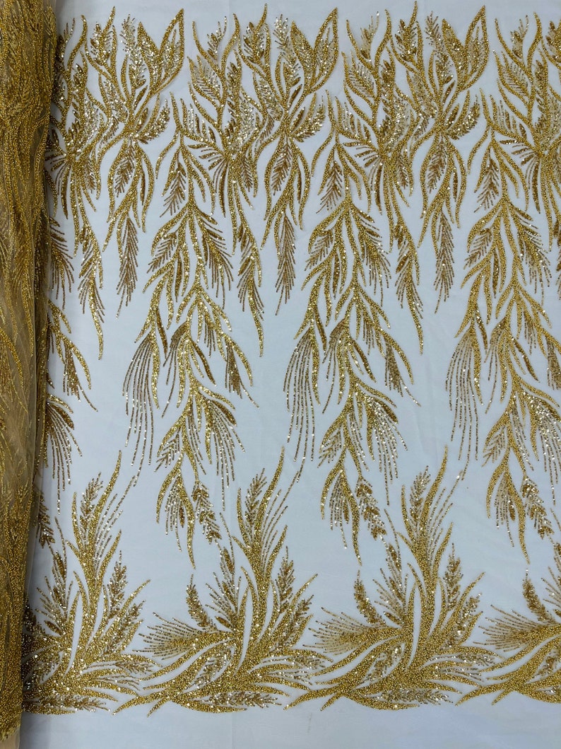 BEADED SPIKED LEAF LACE (by the yard)