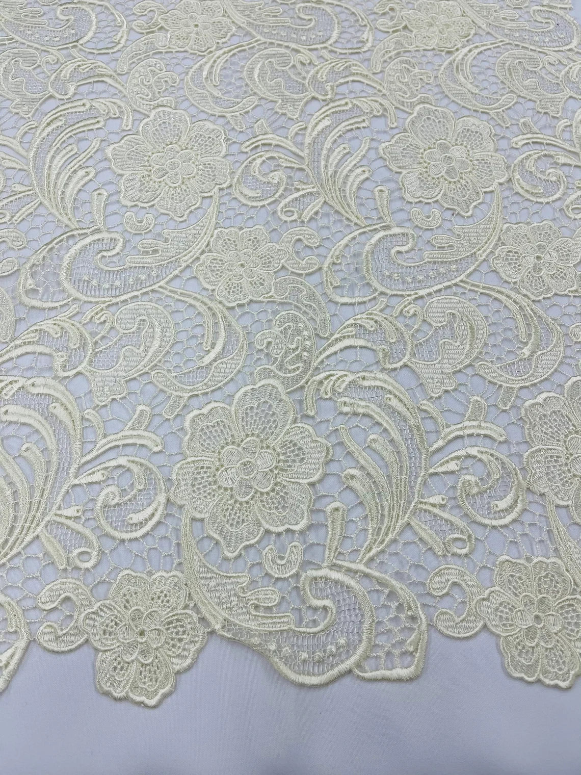 Floral Design Guipure Fabric - Ivory - Floral Lace Guipure Wedding Bridal Dress Fabrics by the Yard