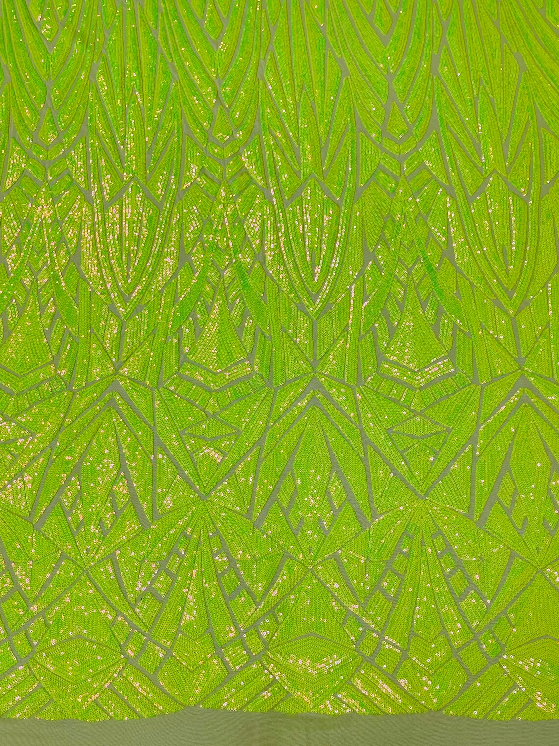 Geometric Triangle Lines Sequins - Lime Green - 4 Way Stretch Geometric Design Sequins By Yard