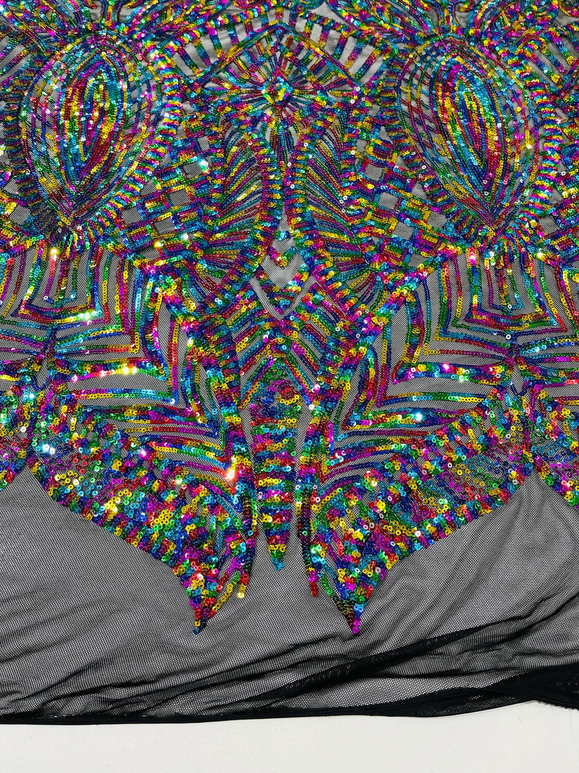 Royalty Damask Sequins Fabric - Multi-Color - Fancy Royal Lace Design 4 Way Stretch Sequins By Yard