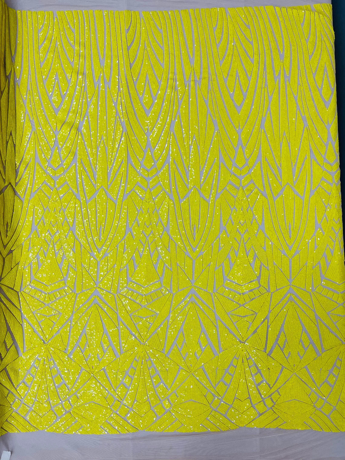 Geometric Triangle Lines Sequins - Yellow - 4 Way Stretch Geometric Design Sequins By Yard