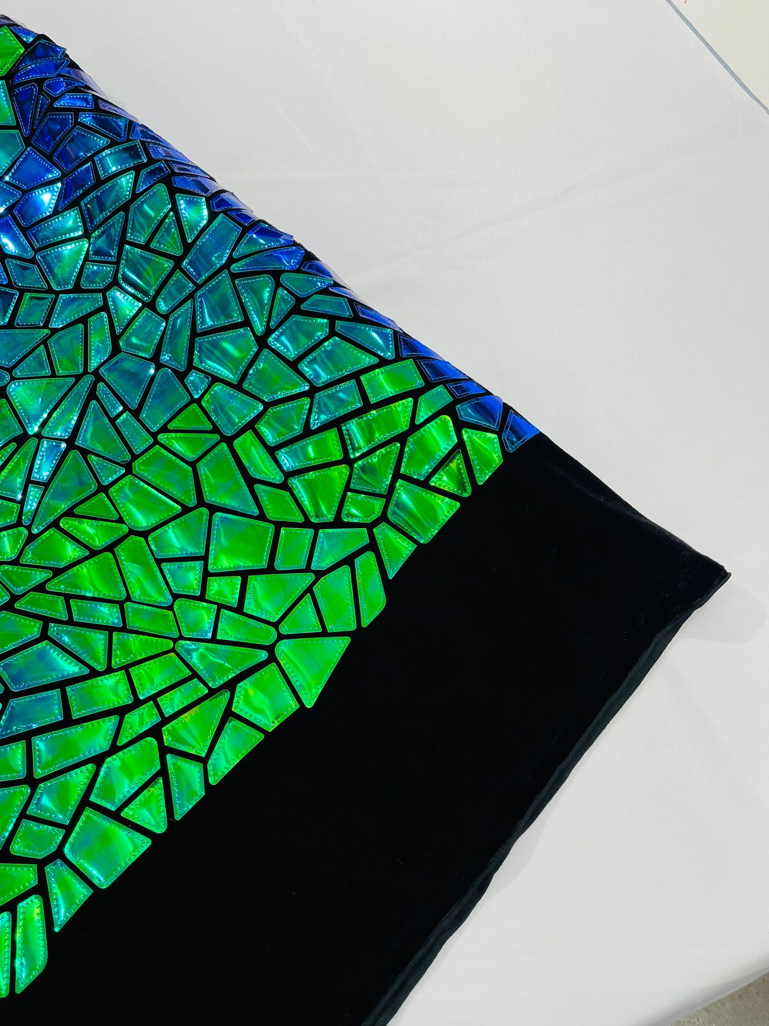 Broken Glass Sequin Design/Geometric/ On Black Stretch Velvet Fabric Sold By The Yard.