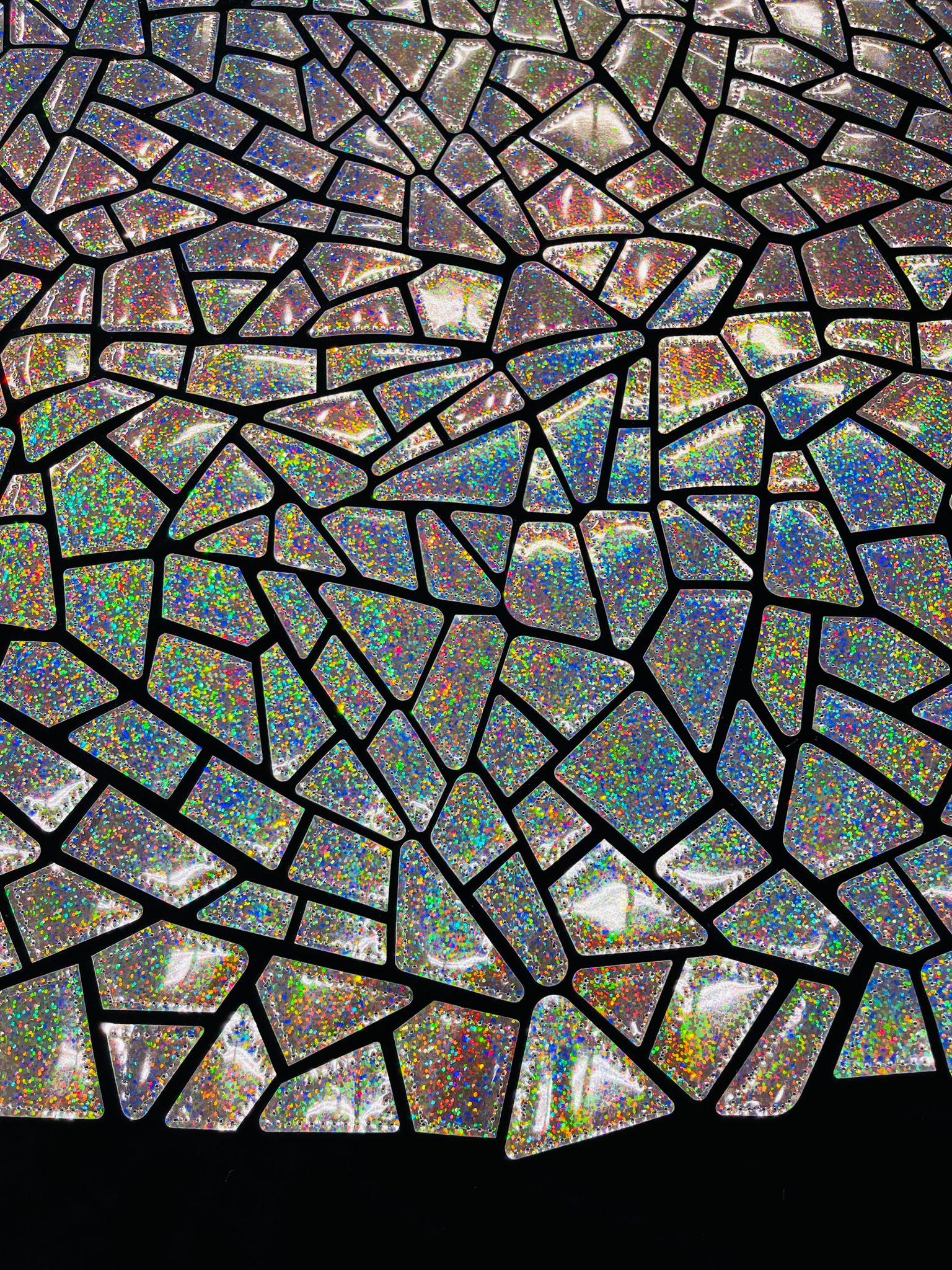 Broken Glass Sequin Design/Geometric/ On Black Stretch Velvet Fabric Sold By The Yard.