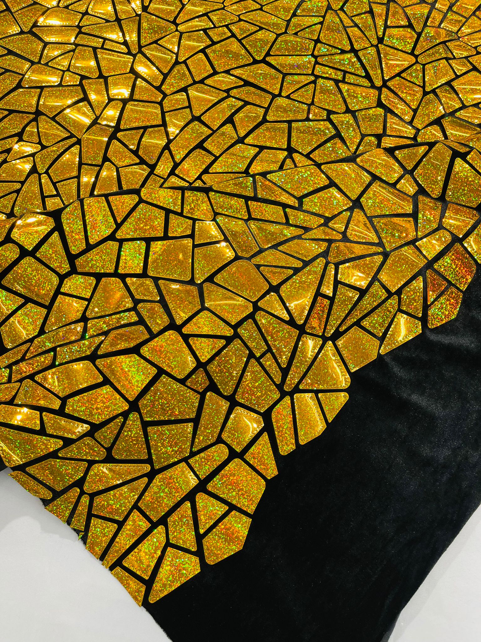 Broken Glass Sequin Design/Geometric/ On Black Stretch Velvet Fabric Sold By The Yard.