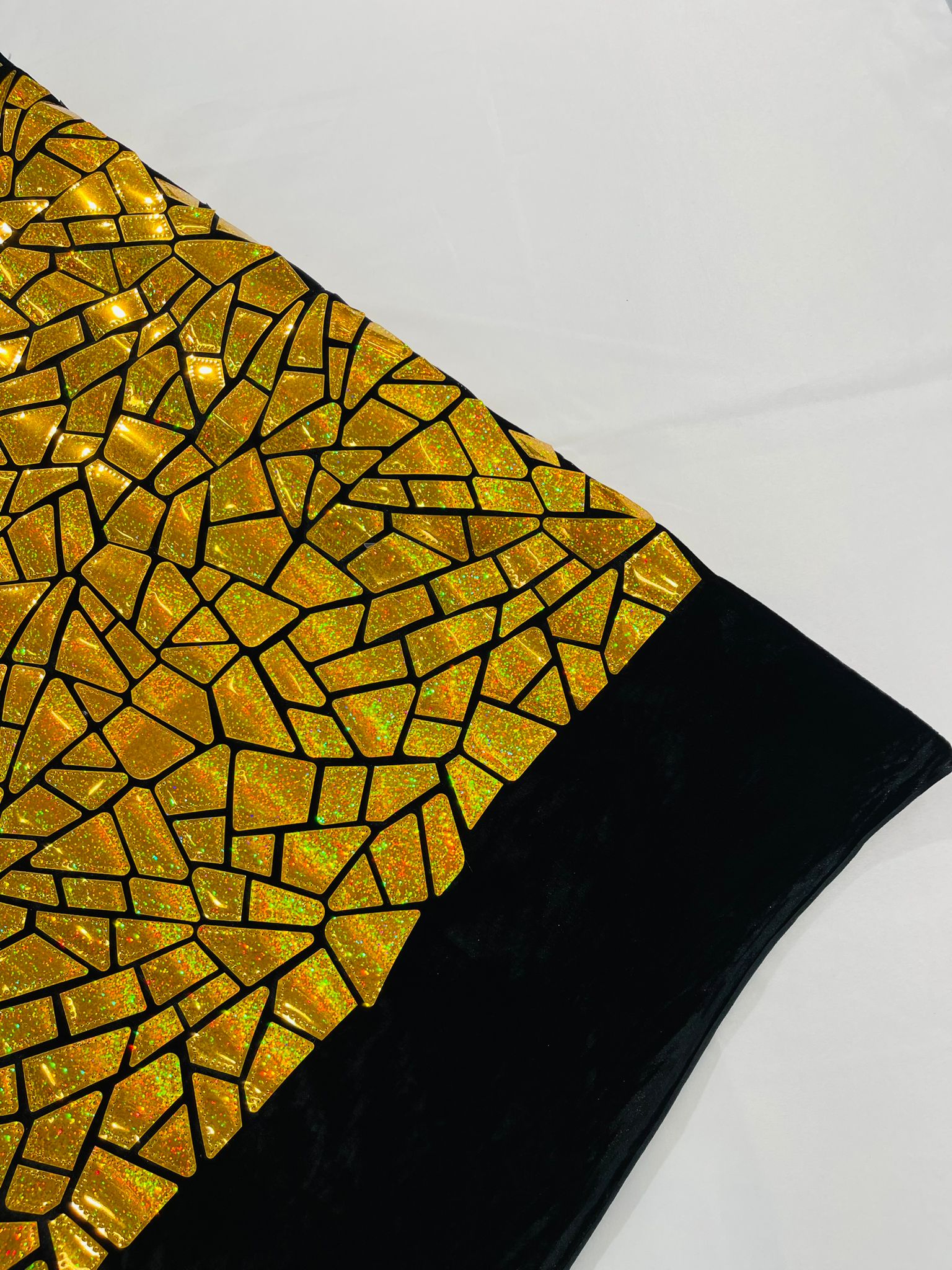 Broken Glass Sequin Design/Geometric/ On Black Stretch Velvet Fabric Sold By The Yard.