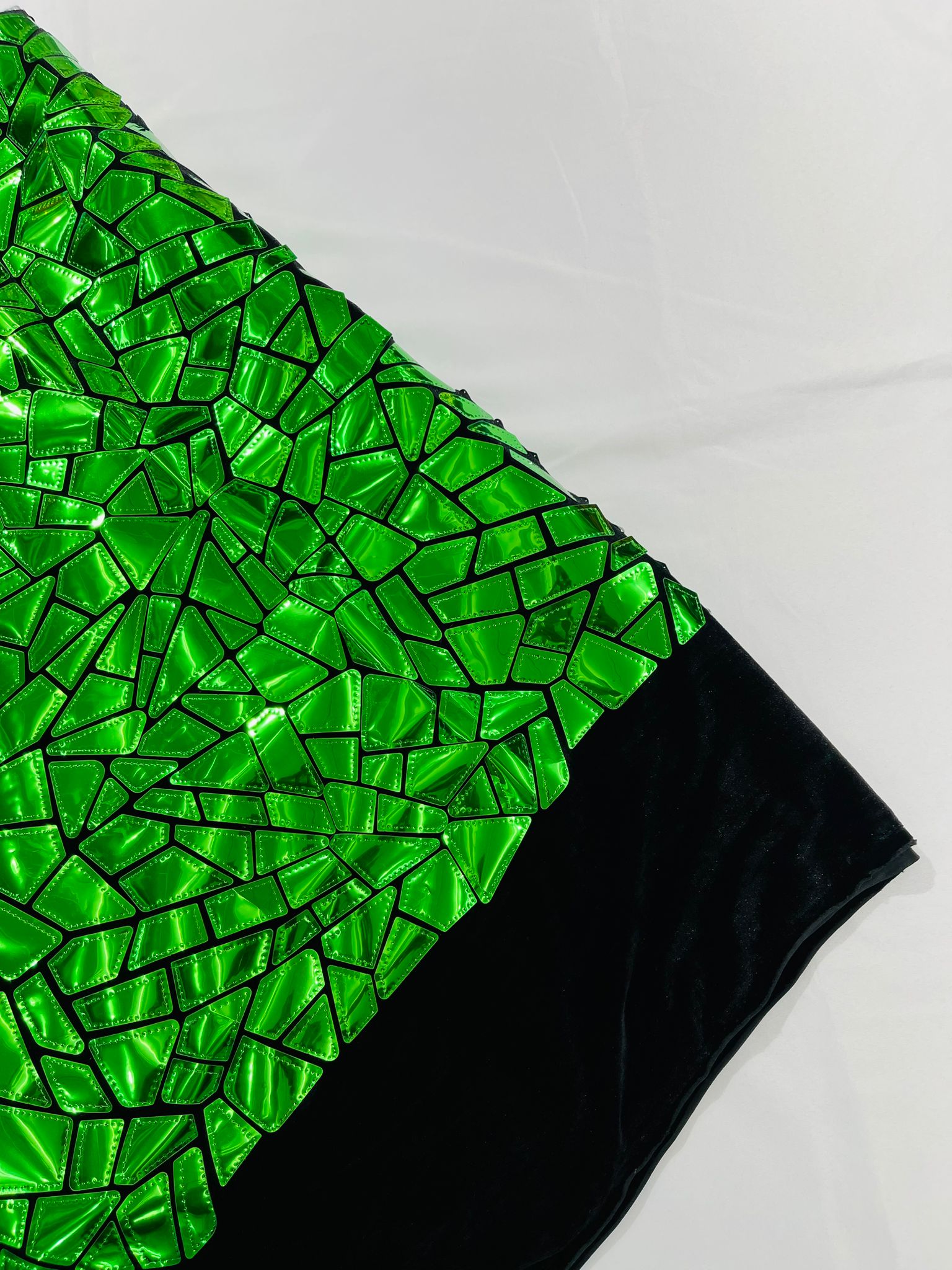 Broken Glass Sequin Design/Geometric/ On Black Stretch Velvet Fabric Sold By The Yard.