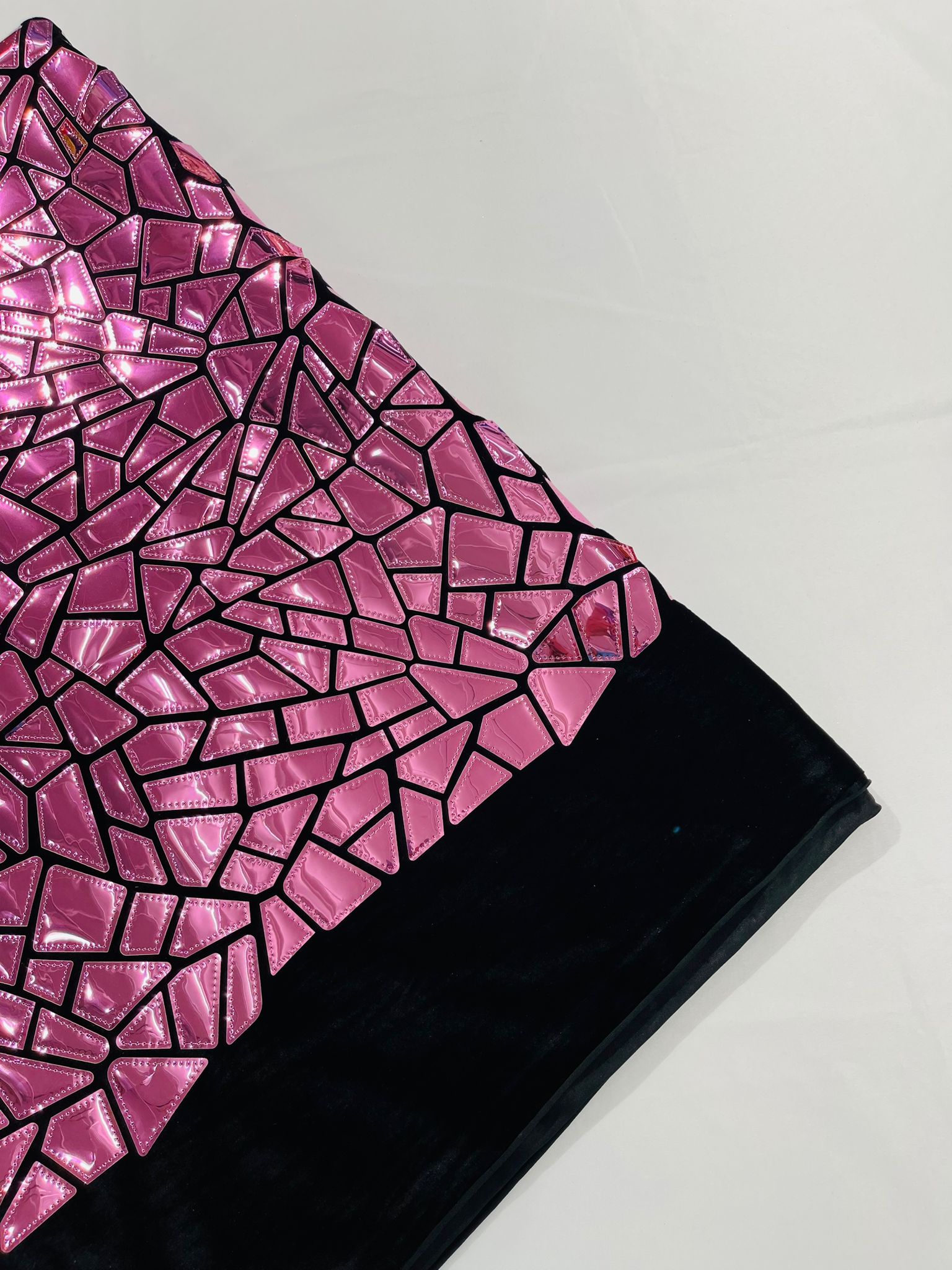 Broken Glass Sequin Design/Geometric/ On Black Stretch Velvet Fabric Sold By The Yard.