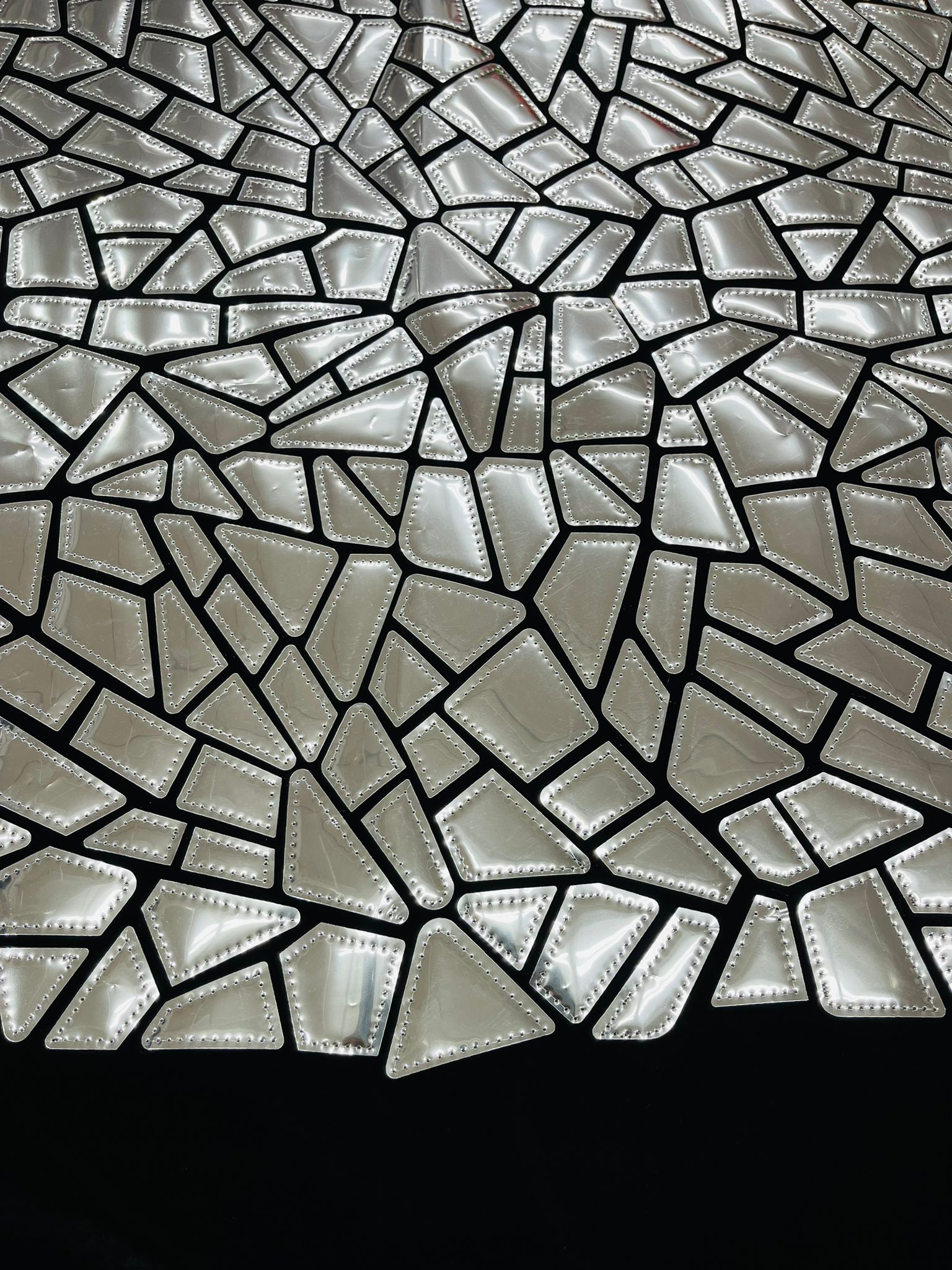 Broken Glass Sequin Design/Geometric/ On Black Stretch Velvet Fabric Sold By The Yard.