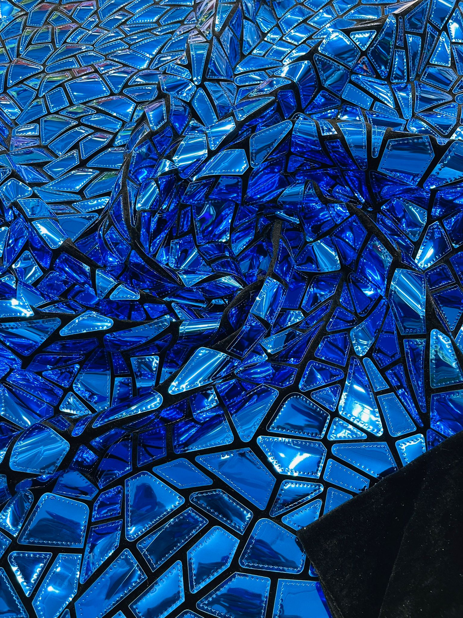 Broken Glass Sequin Design/Geometric/ On Black Stretch Velvet Fabric Sold By The Yard.