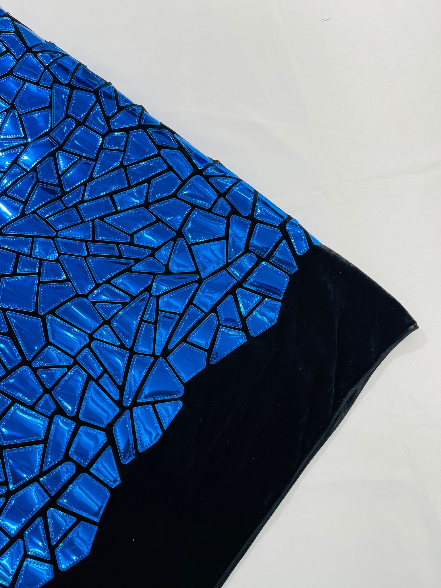 Broken Glass Sequin Design/Geometric/ On Black Stretch Velvet Fabric Sold By The Yard.