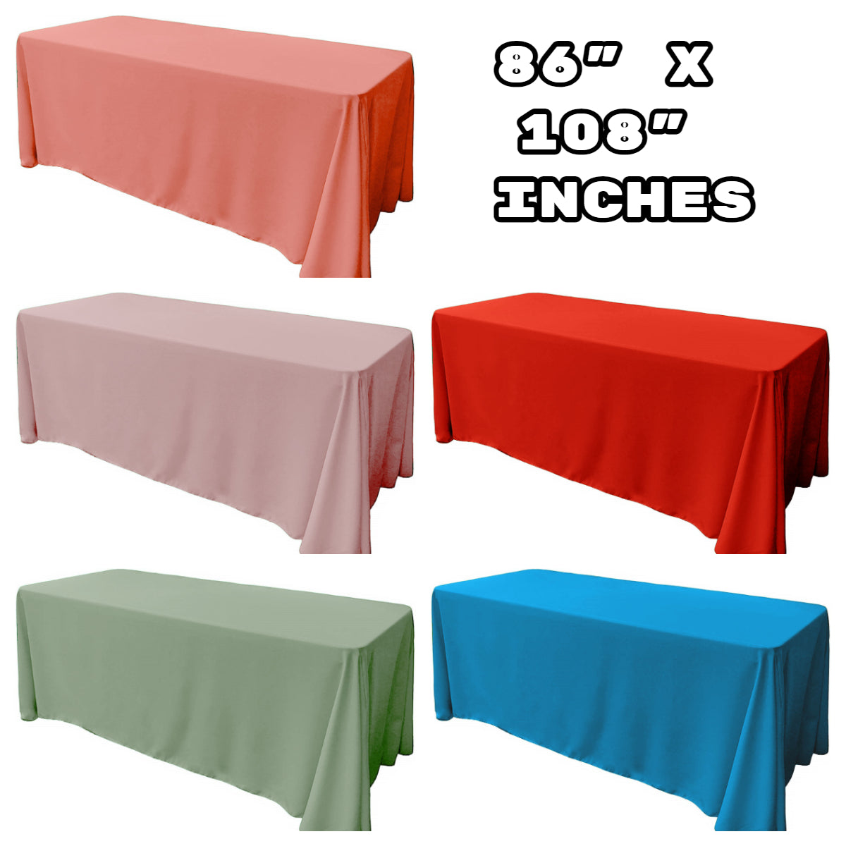 86" X 108" Rectangular Tablecloth Polyester Poplin / Party Supply / Choose Size Below.