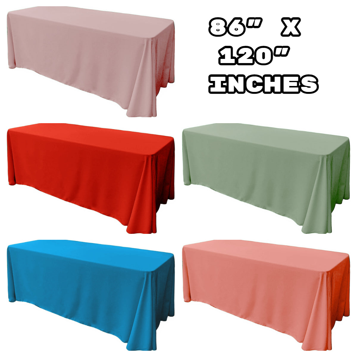 86" X 120" Rectangular Tablecloth Polyester Poplin / Party Supply / Choose Size Below.