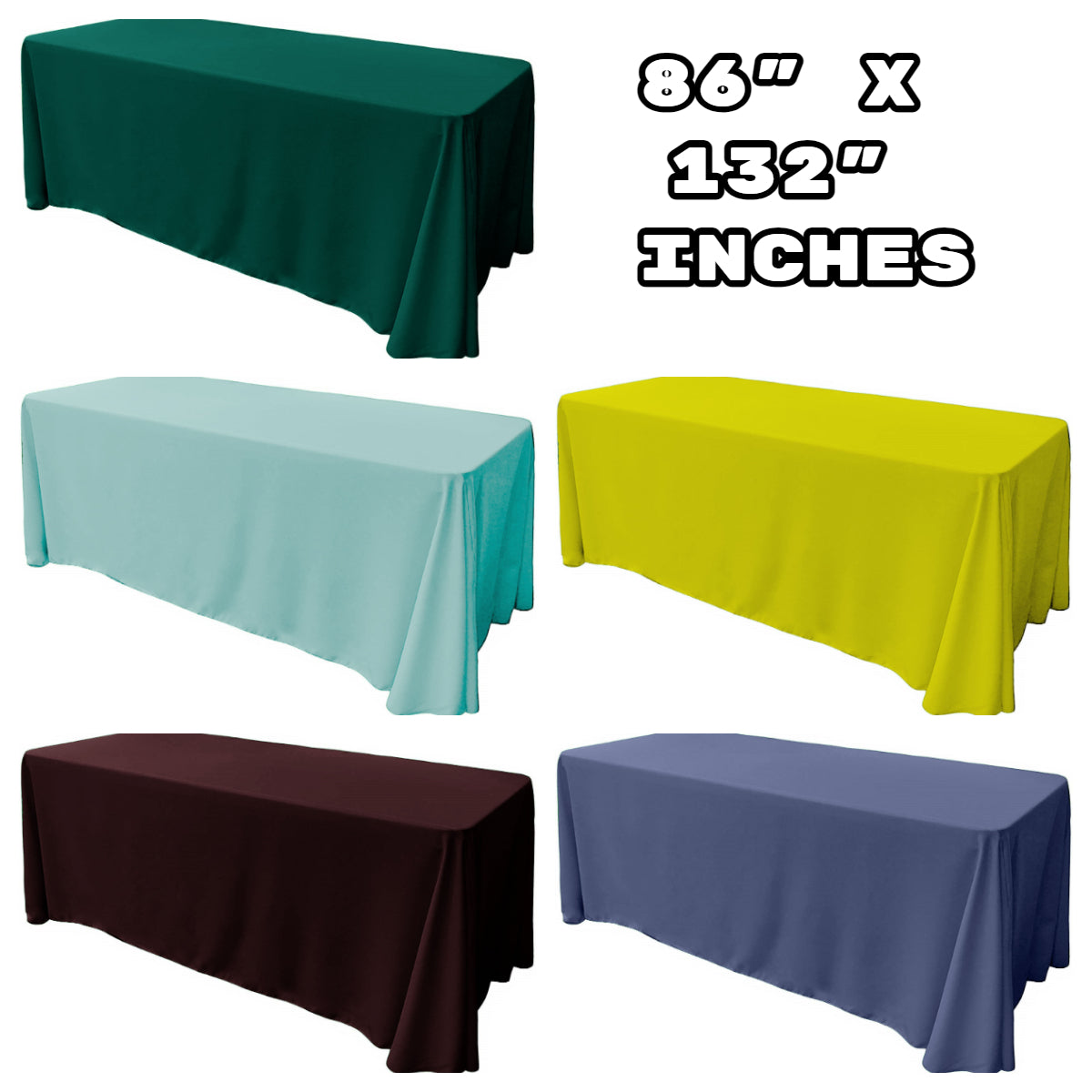 86" X 132" Rectangular Tablecloth Polyester Poplin / Party Supply / Choose Size Below.