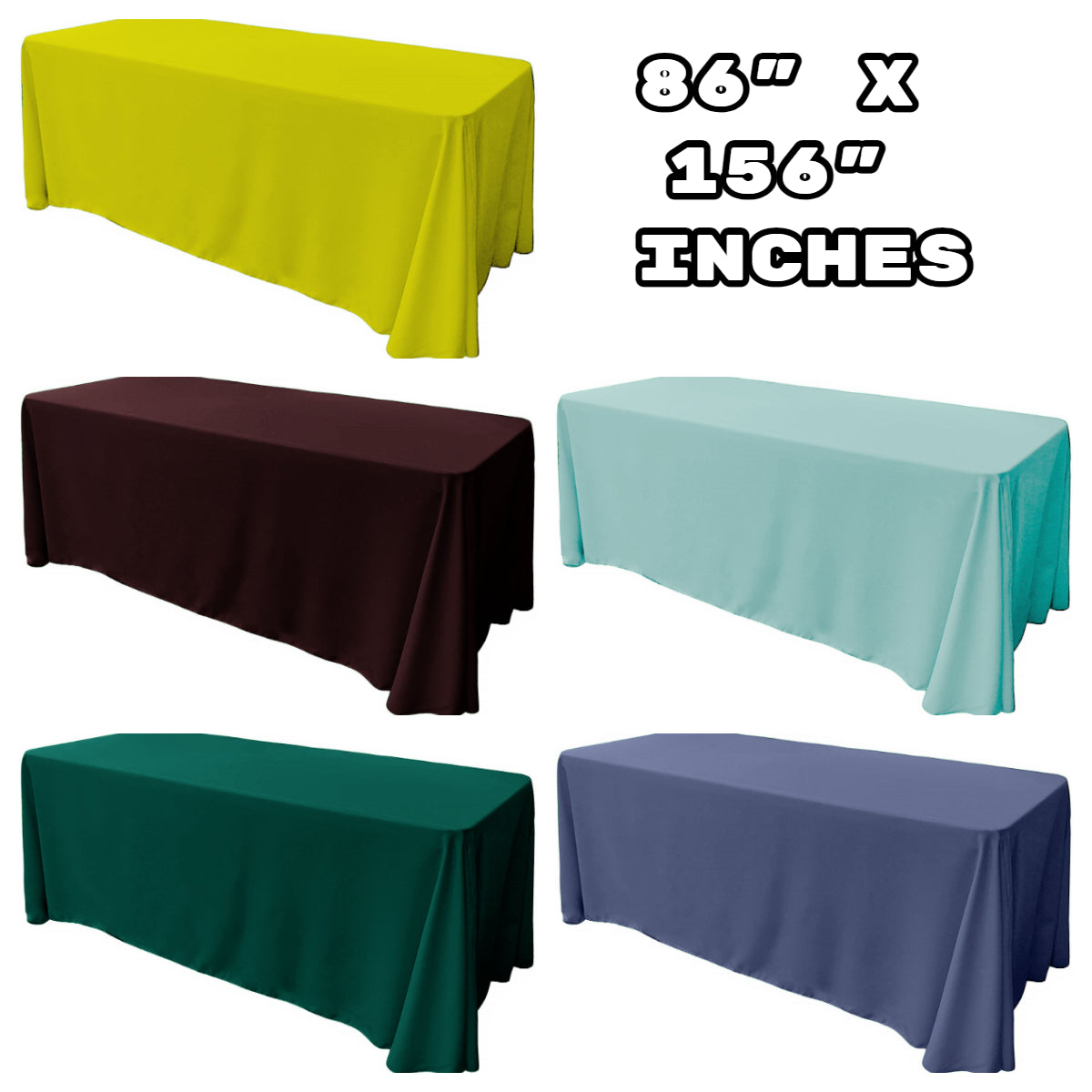 86" X 156" Rectangular Tablecloth Polyester Poplin / Party Supply / Choose Size Below.