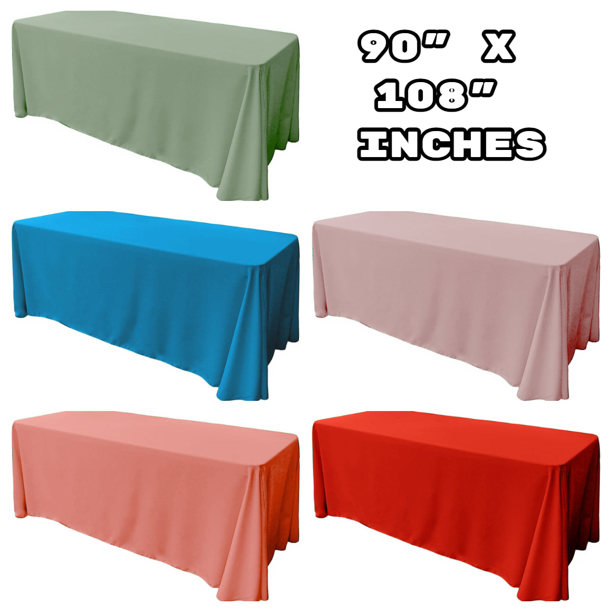 90" X 108" Rectangular Tablecloth Polyester Poplin / Party Supply / Choose Size Below.