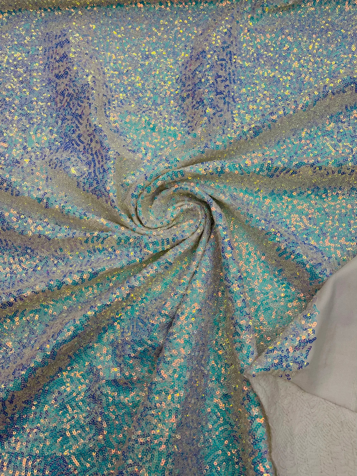 Mini Glitz Sequins on Milliskin - Aqua Iridescent - 4 Way Stretch Milliskin Stretch Spandex Fabric by Yard