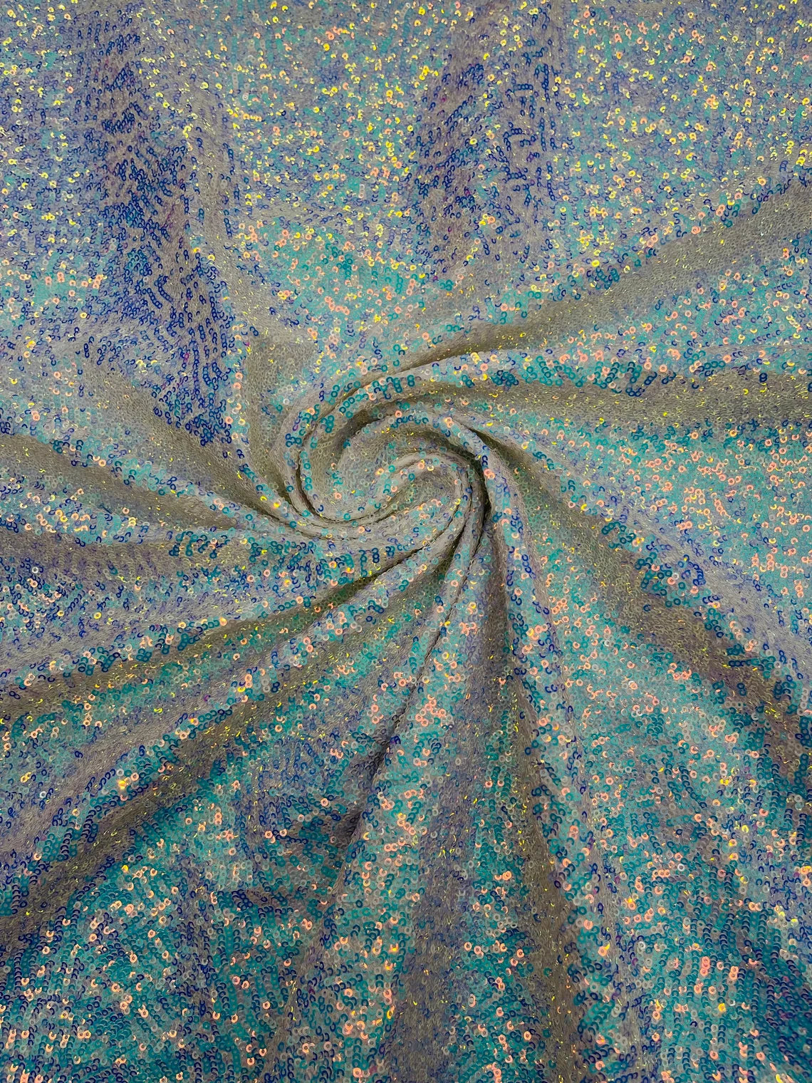 Mini Glitz Sequins on Milliskin - Aqua Iridescent - 4 Way Stretch Milliskin Stretch Spandex Fabric by Yard