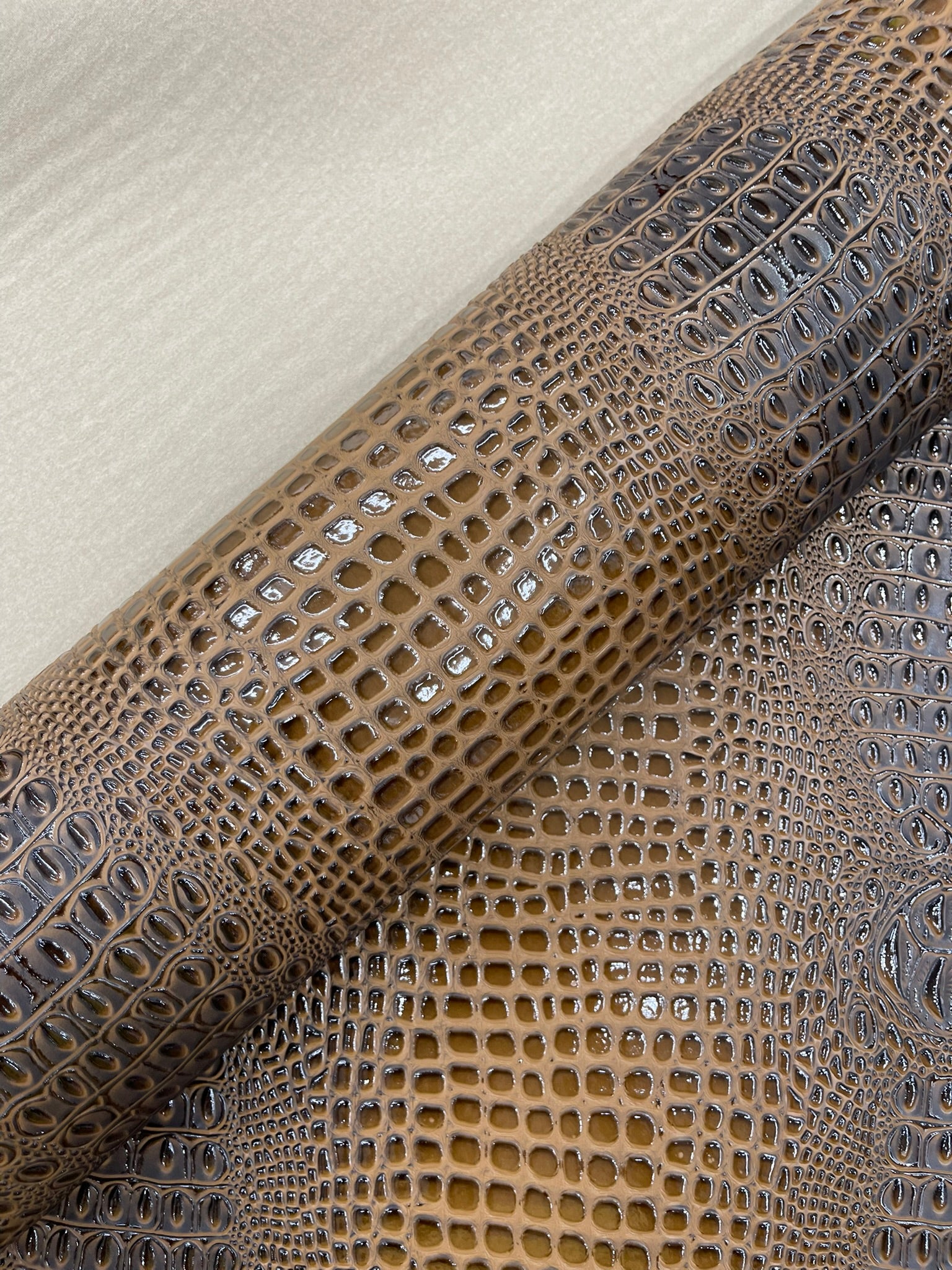 Glossy Two Tone Gator Fake Leather Upholstery, 3D Crocodile Skin Texture Faux Leather PVC Vinyl, 54" Wide