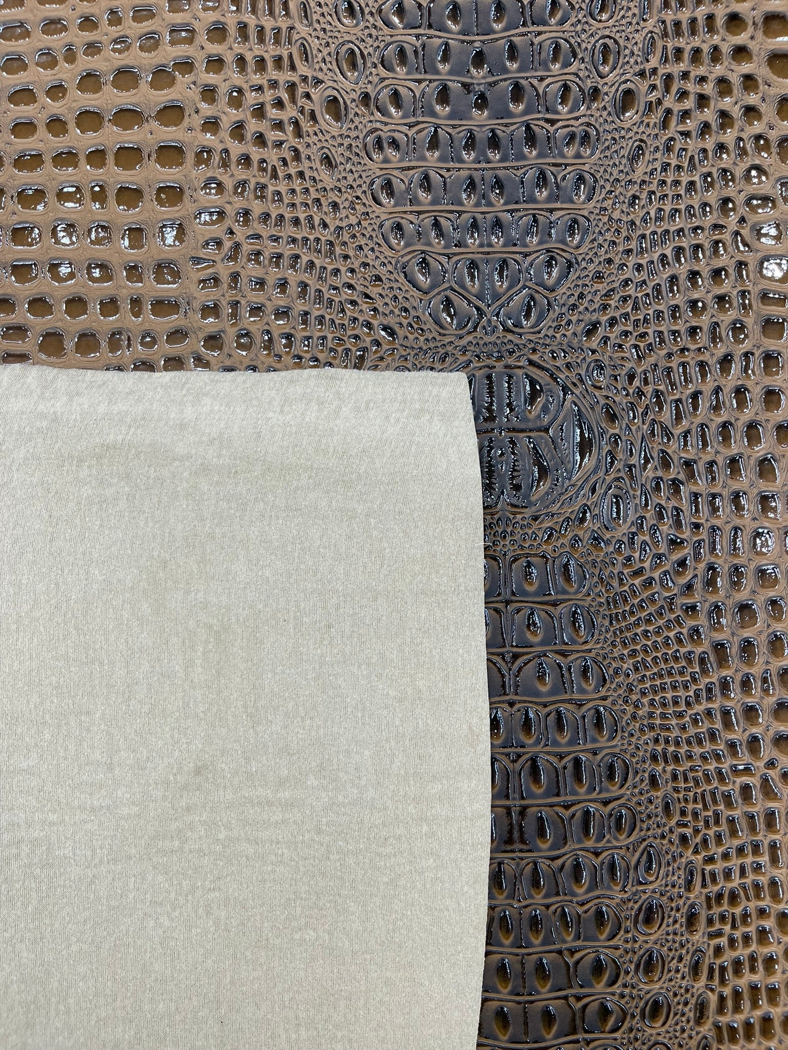 Glossy Two Tone Gator Fake Leather Upholstery, 3D Crocodile Skin Texture Faux Leather PVC Vinyl, 54" Wide