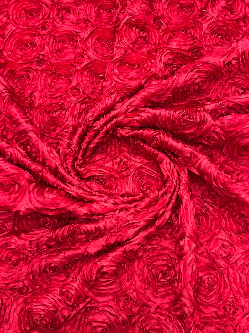 3D Rose Satin Rosette Fabric - High Quality Roses Design on Satin Fabric By The Yard