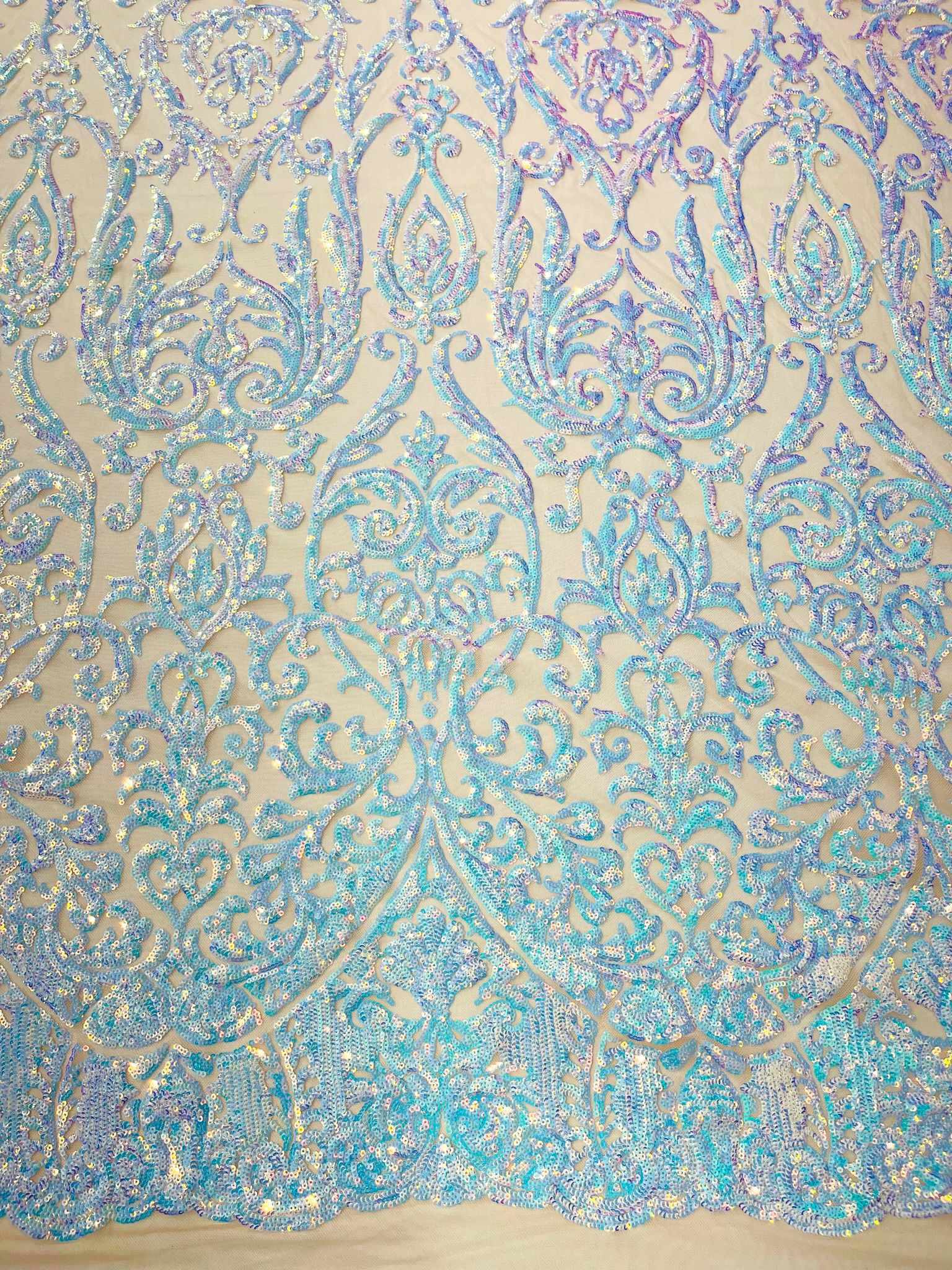 King Damask Design Sequins - 4 Way Stretch Lace Mesh Embroidered Sequins By Yard.