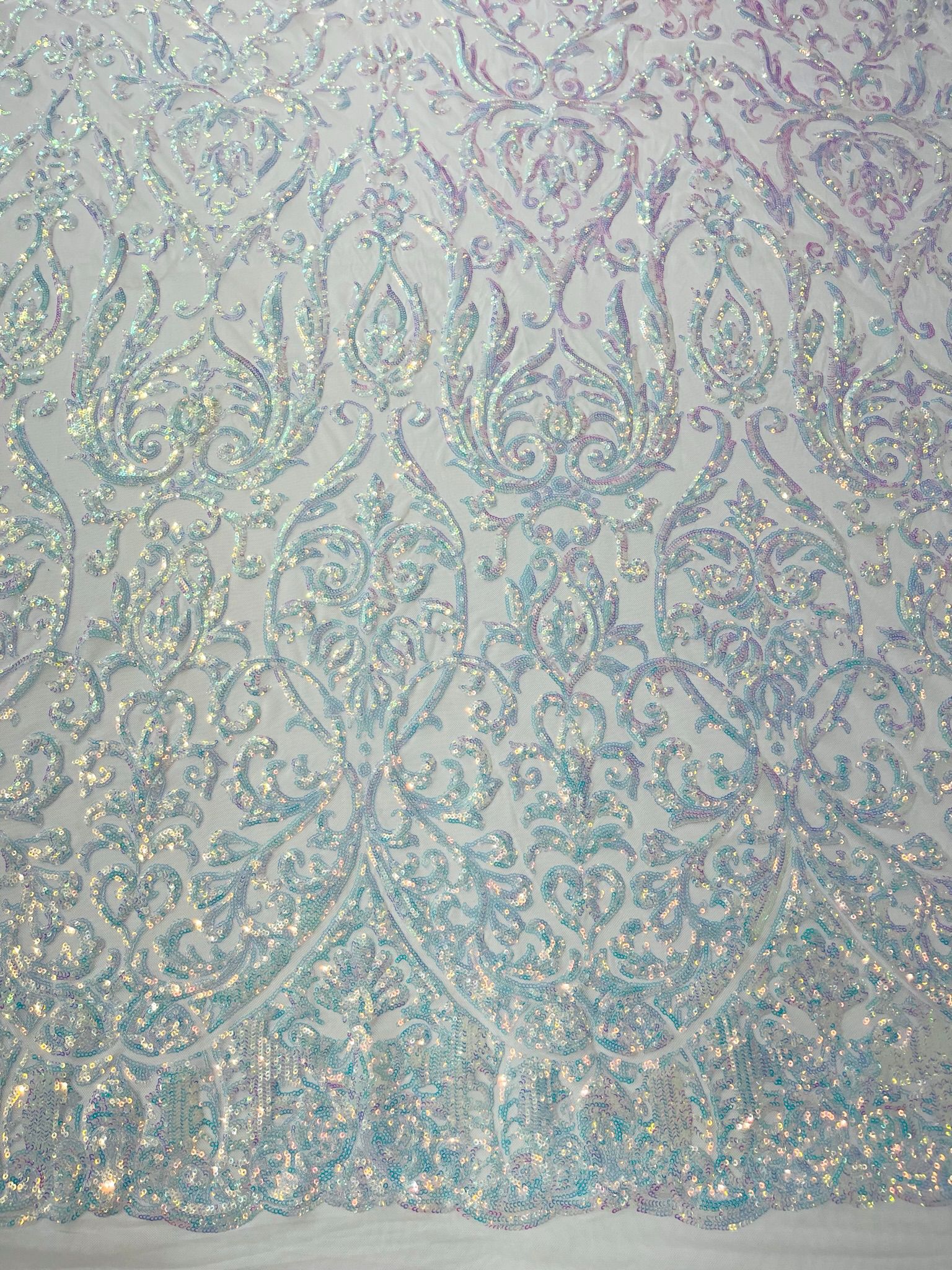 King Damask Design Sequins - 4 Way Stretch Lace Mesh Embroidered Sequins By Yard.