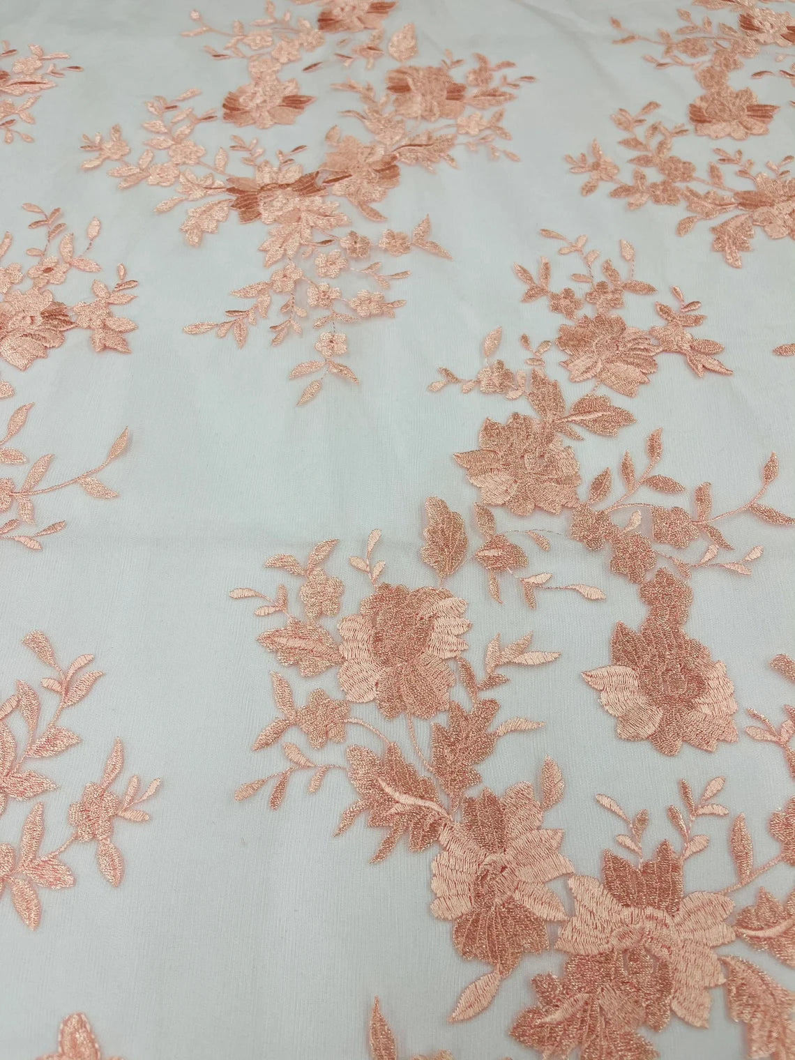 Damask Design Lace Fabric - Baby Pink - Embroidered Damask Fancy Beautiful Design Lace Fabric By Yard