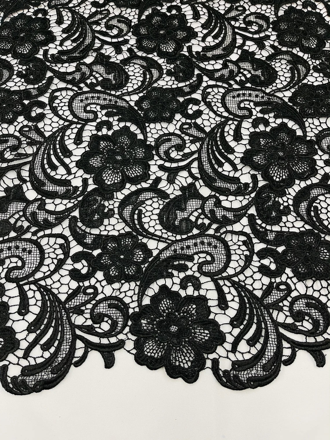 Floral Design Guipure Fabric - Black - Floral Lace Guipure Wedding Bridal Dress Fabrics by the Yard