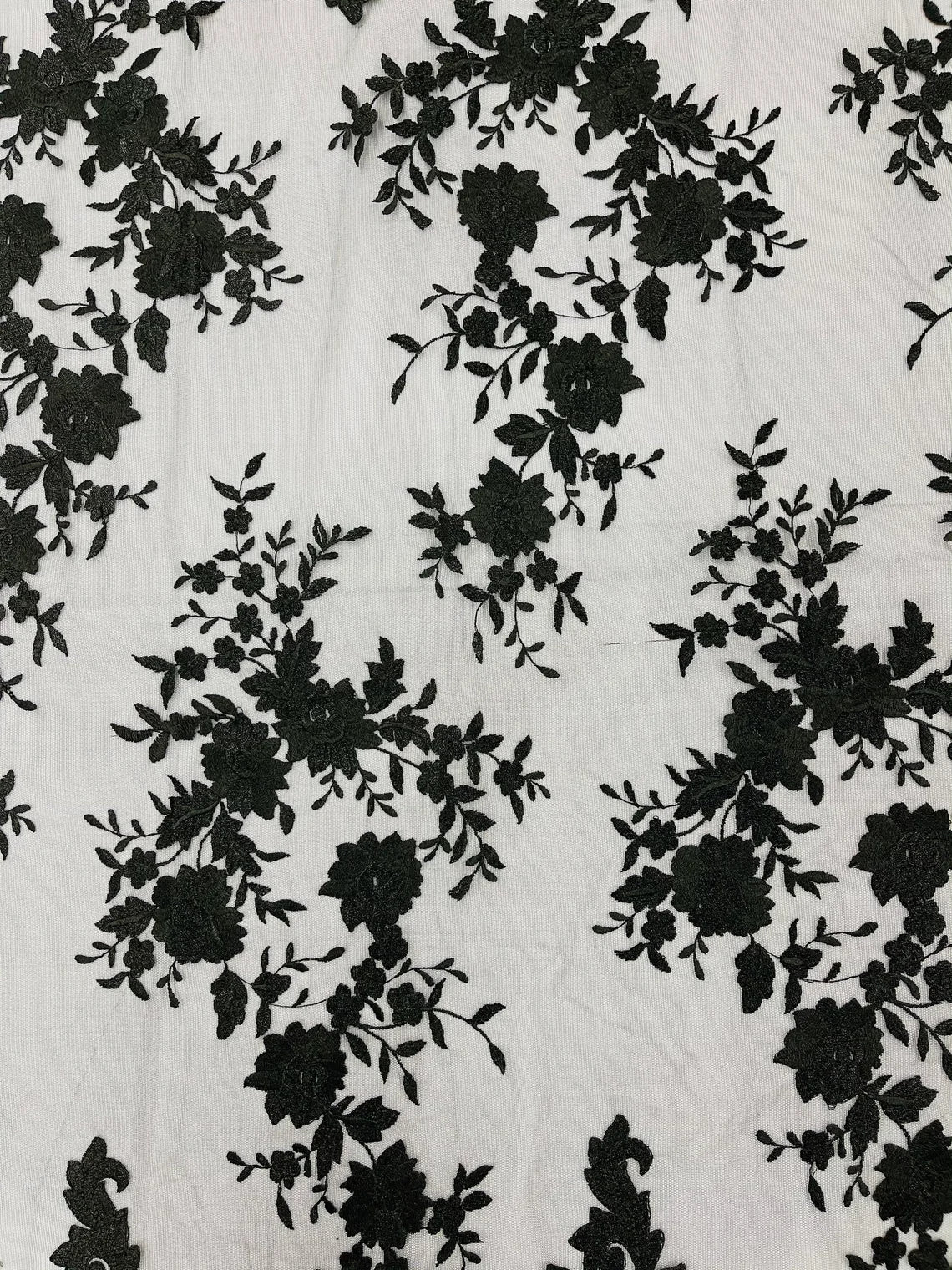 Damask Design Lace Fabric - Black - Embroidered Damask Fancy Beautiful Design Lace Fabric By Yard