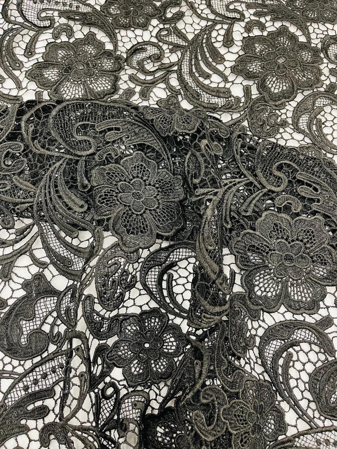 Floral Design Guipure Fabric - Black - Floral Lace Guipure Wedding Bridal Dress Fabrics by the Yard