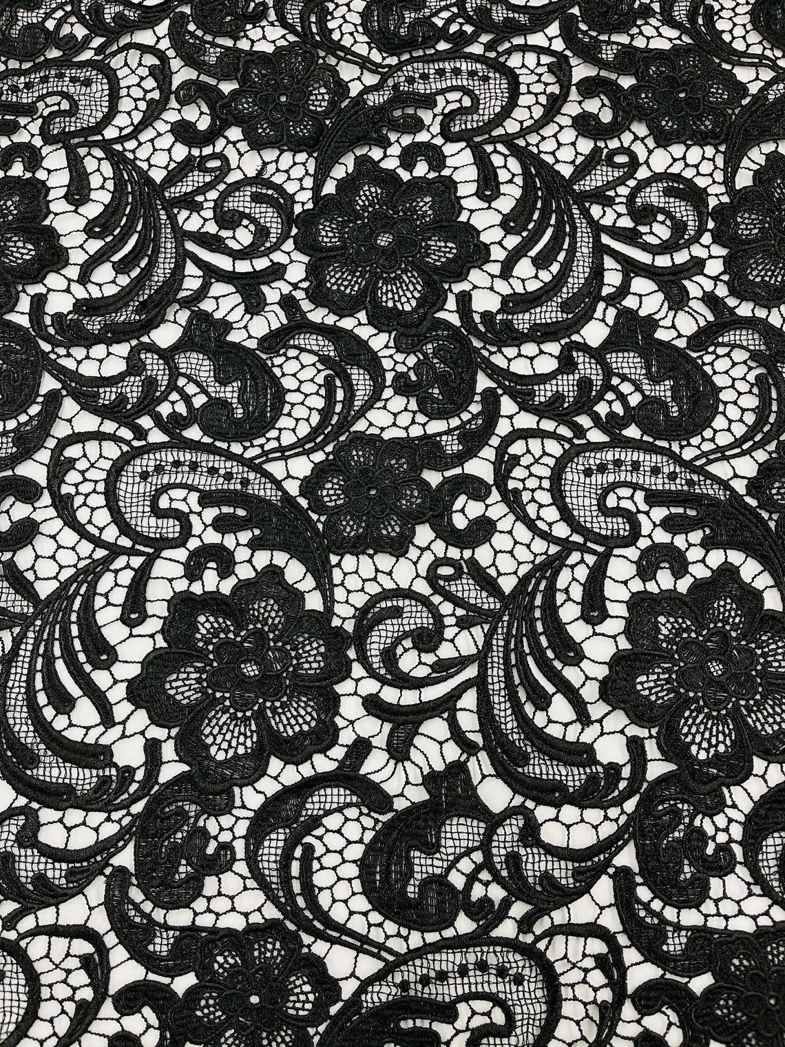 Floral Design Guipure Fabric - Black - Floral Lace Guipure Wedding Bridal Dress Fabrics by the Yard