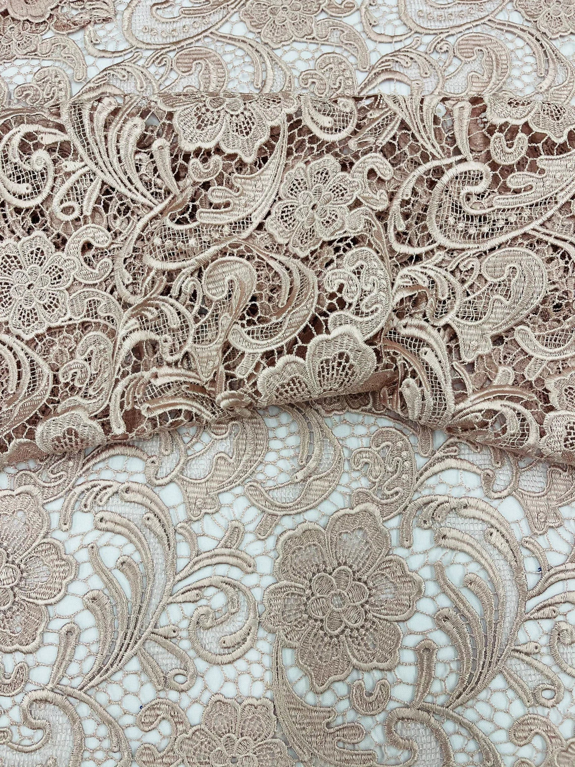 Floral Design Guipure Fabric - Blush - Floral Lace Guipure Wedding Bridal Dress Fabrics by the Yard