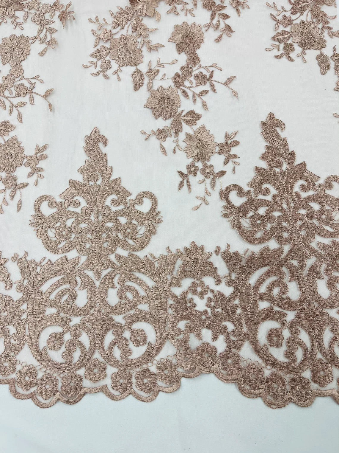 Damask Design Lace Fabric - Blush - Embroidered Damask Fancy Beautiful Design Lace Fabric By Yard