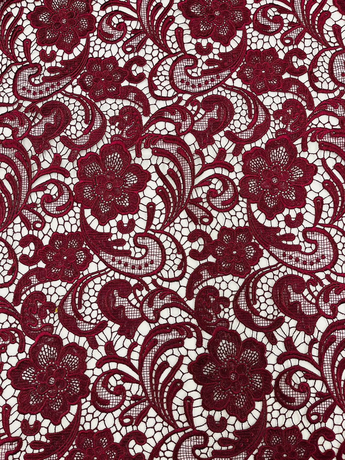 Floral Design Guipure Fabric - Burgundy - Floral Lace Guipure Wedding Bridal Dress Fabrics by the Yard