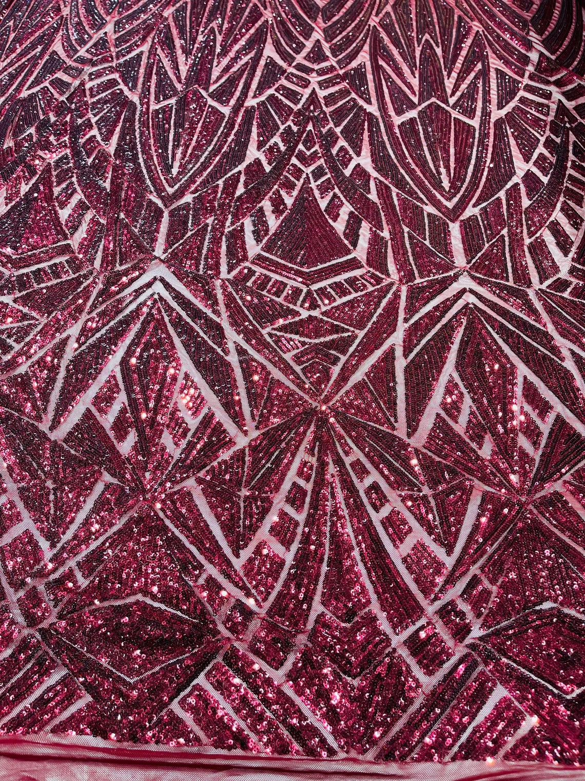 Geometric Triangle Lines Sequins - Burgundy - 4 Way Stretch Geometric Design Sequins By Yard