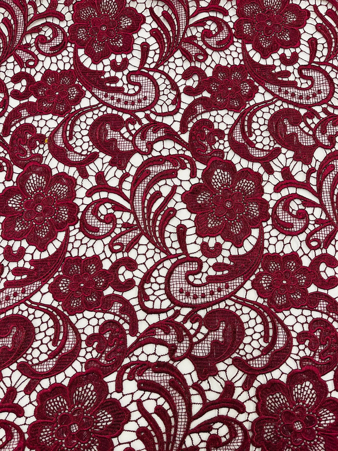 Floral Design Guipure Fabric - Burgundy - Floral Lace Guipure Wedding Bridal Dress Fabrics by the Yard