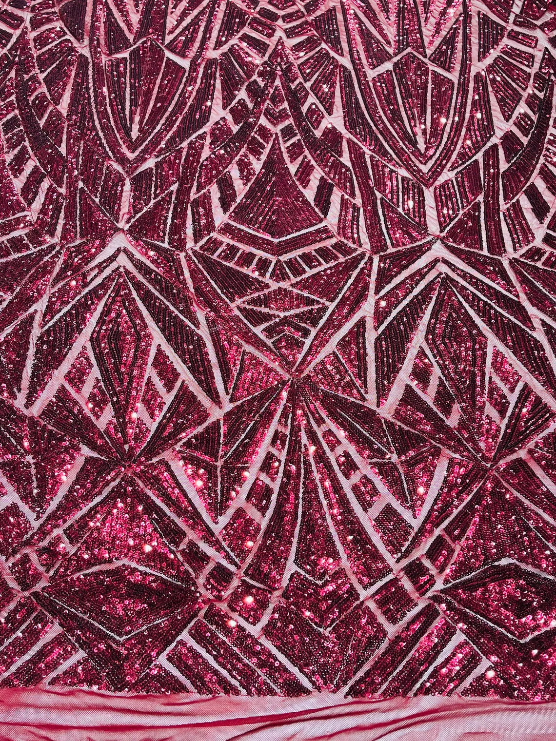 Geometric Triangle Lines Sequins - Burgundy - 4 Way Stretch Geometric Design Sequins By Yard