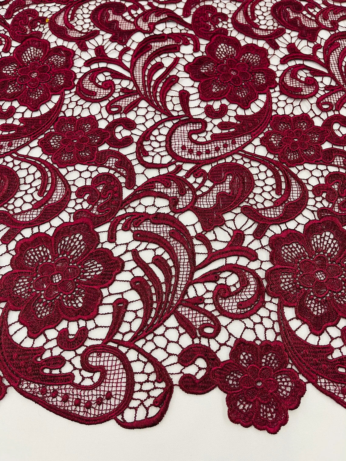 Floral Design Guipure Fabric - Burgundy - Floral Lace Guipure Wedding Bridal Dress Fabrics by the Yard