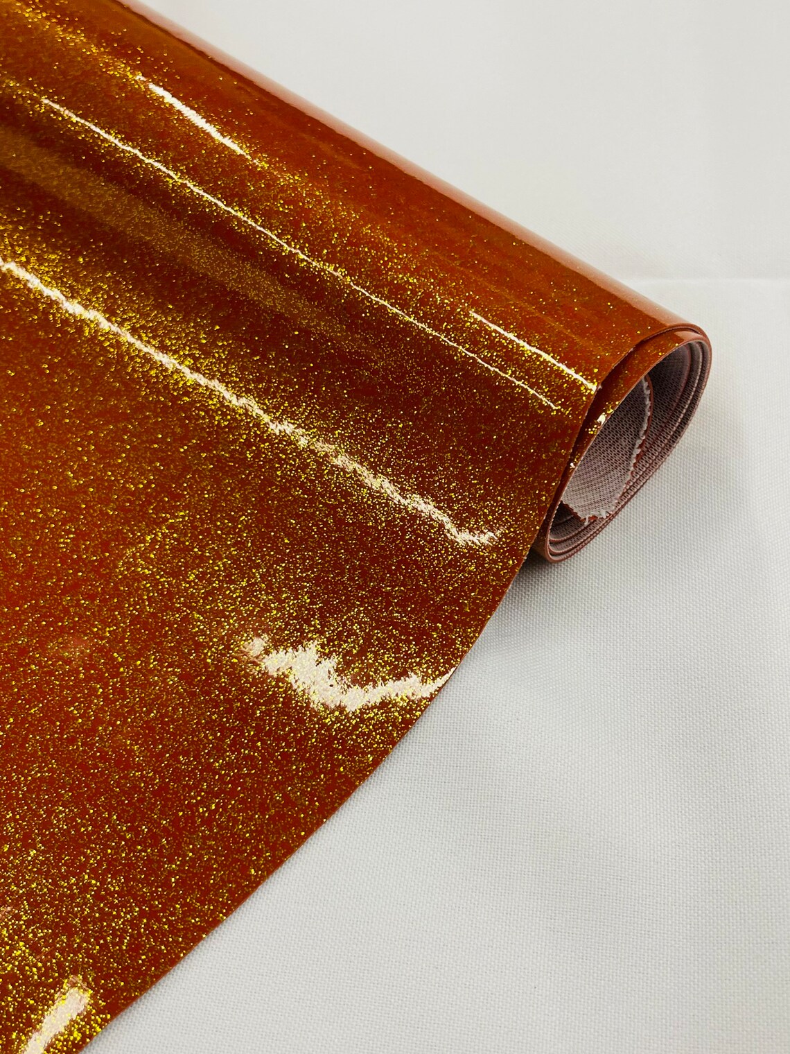 Metallic Glitter Vinyl Fabric - Burnt Orange - High Quality Shiny Glitter Vinyl Fabric By Yard