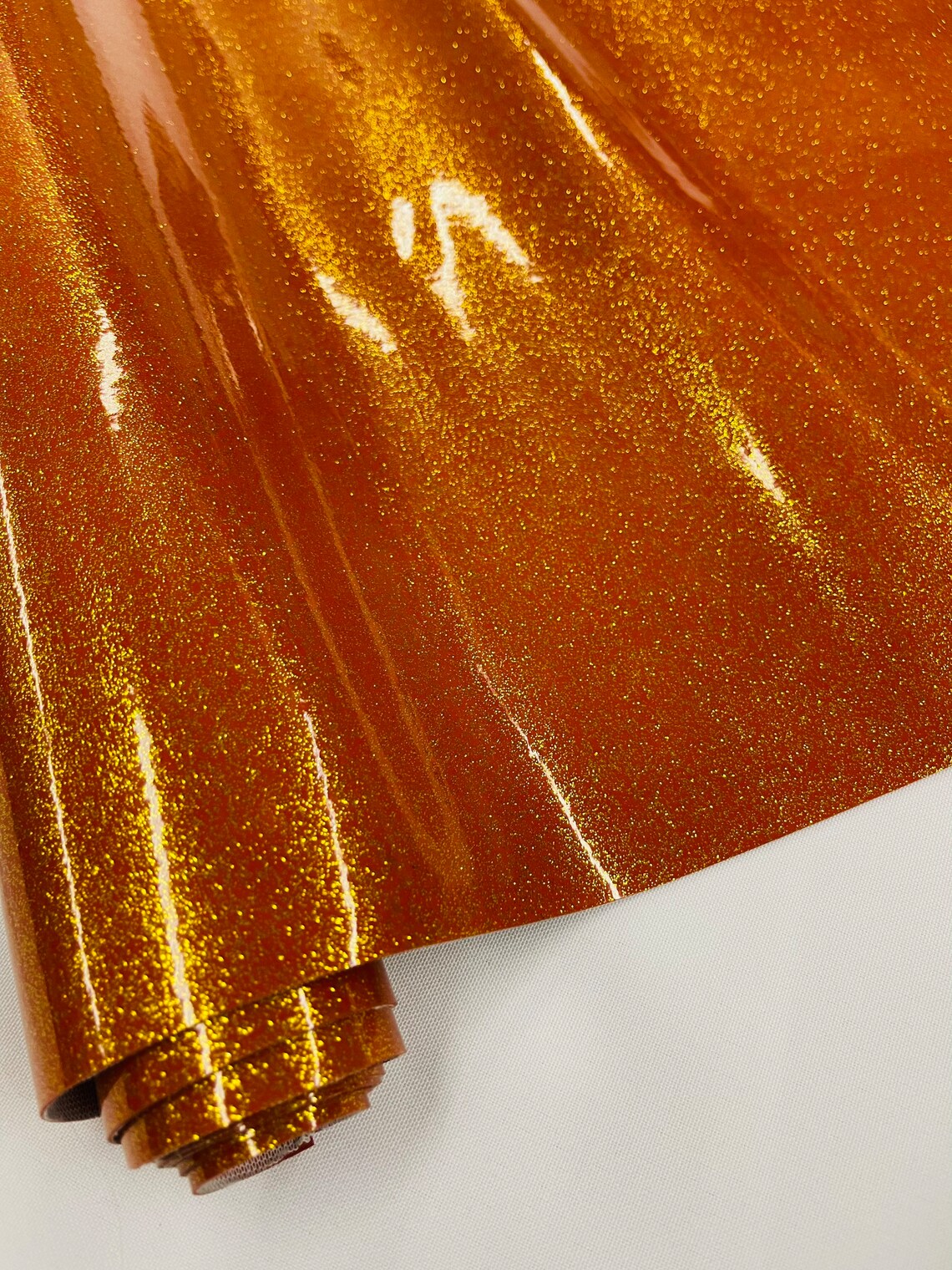 Metallic Glitter Vinyl Fabric - Burnt Orange - High Quality Shiny Glitter Vinyl Fabric By Yard